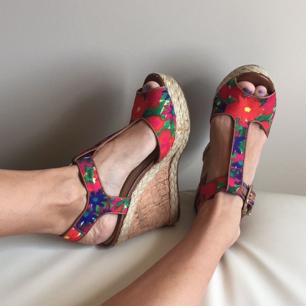 Cute wedges colorful braided texture cork pattern